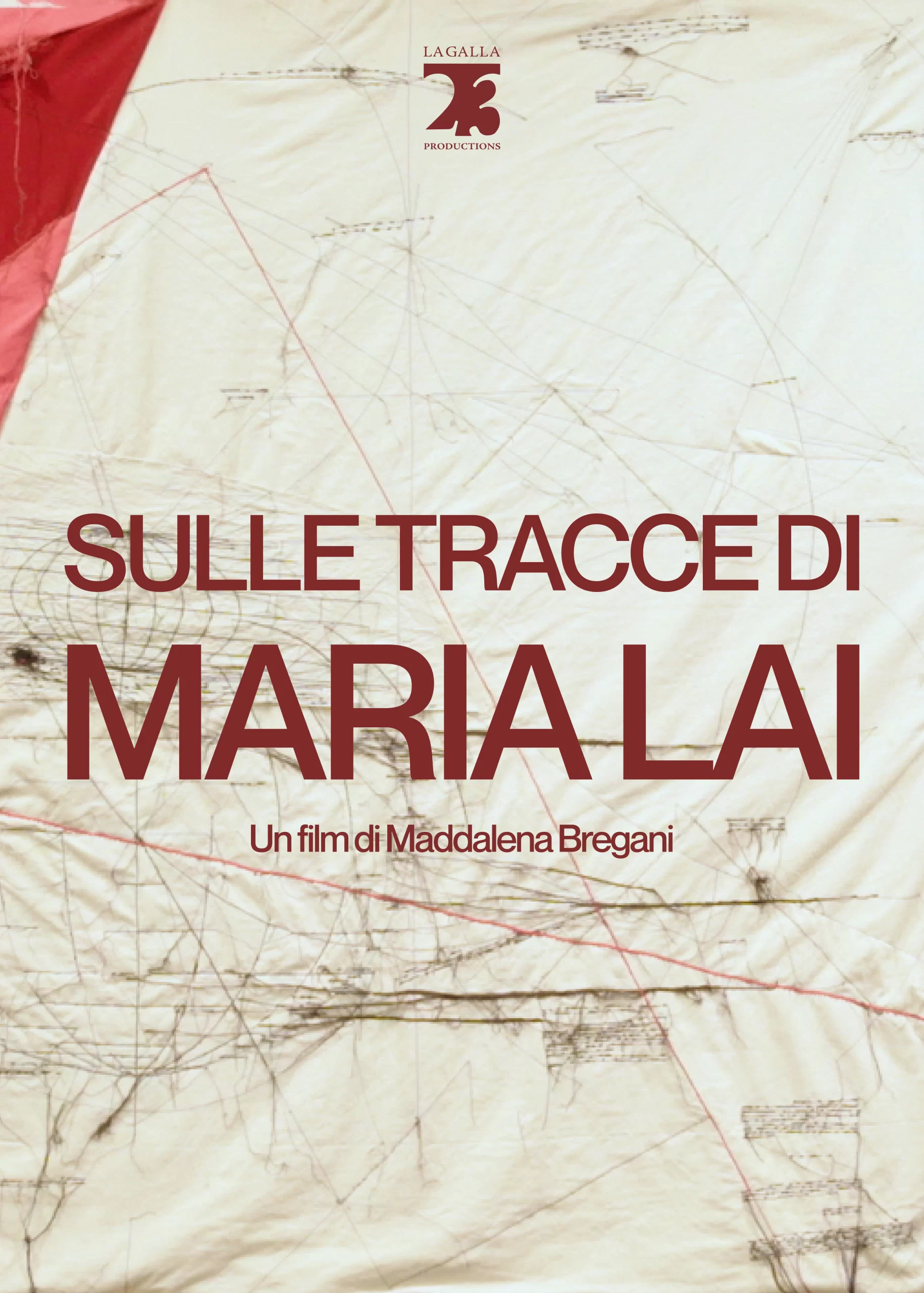 Locandina del film "Sulle tracce di Maria Lai" con una porzione di una sua opera.